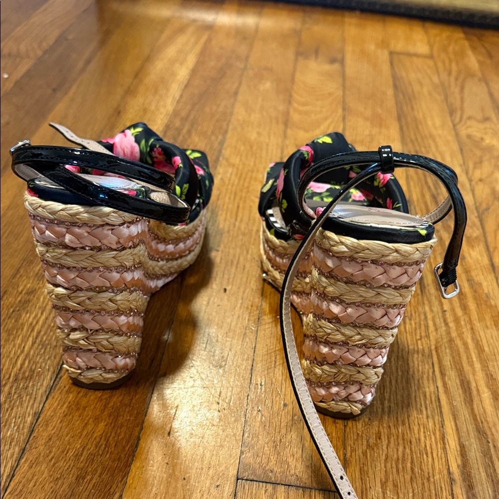 Betsey Johnson Black and Pink Floral Wedges - Picture 9 of 9